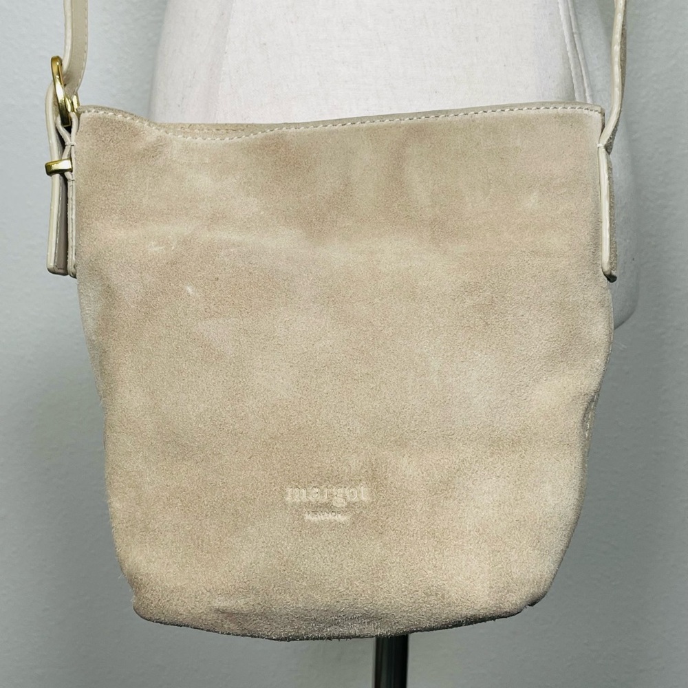 Margot New York Suede Leather Crossbody Shoulder Bag Cream Beige Minimalist